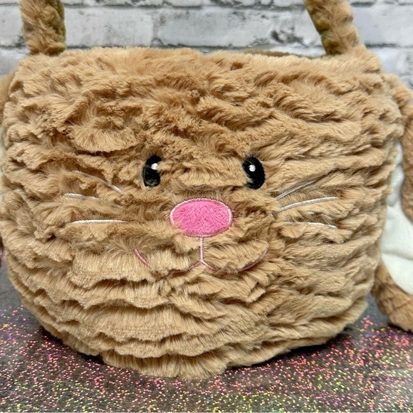 Animal Adventures Tan Bunny Rabbit EASTER BASKET Cuddly Plush Green Fabric Lined - Picture 5 of 10